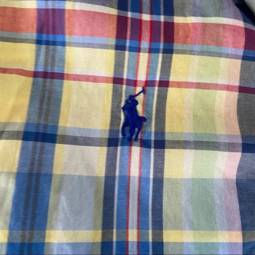 Ralph Lauren Plaid Shirt Button Down Boys Size 10/12 Bright Preppy Academia